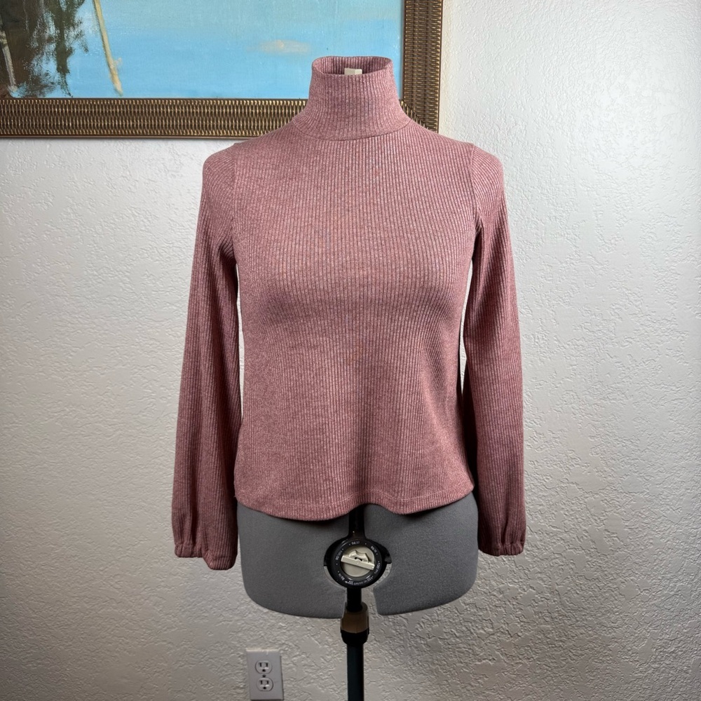 Madewell Ribbed Turtleneck Top Dusty Rose Heather Mock Neck AD107 Womens Small - Picture 1 of 8